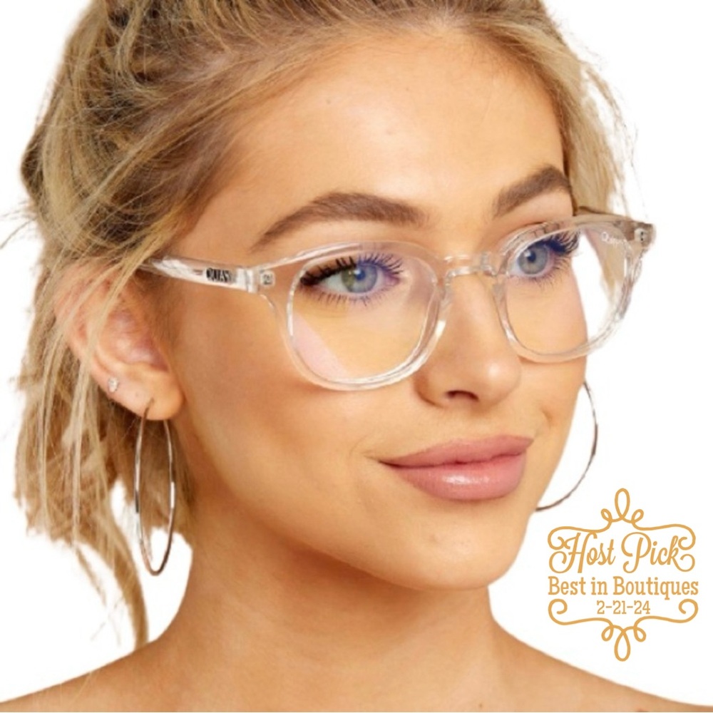 QUAY Walk On Blue Light Glasses Crystal Clear Frame Bluelight Blocking Lens NWT